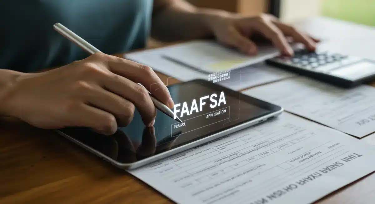 Hand filling out digital FAFSA form