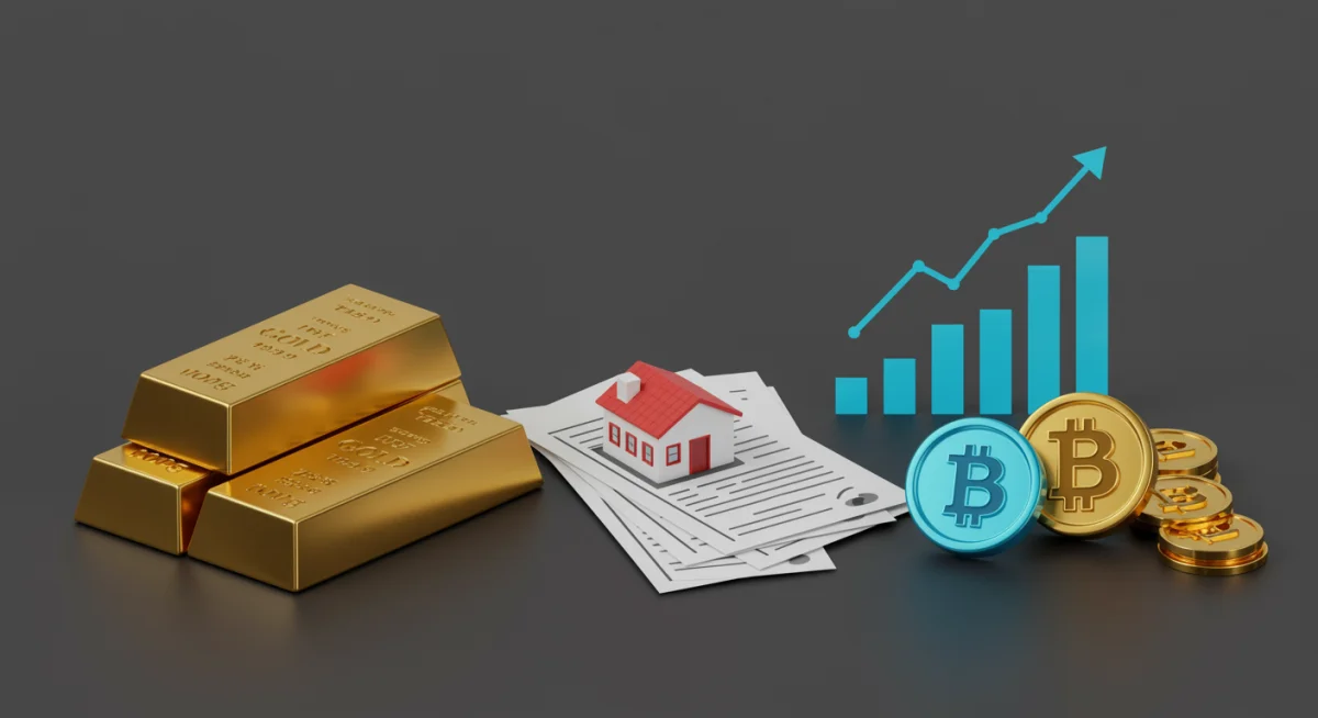 Diverse investment portfolio including gold, real estate, stocks, and crypto