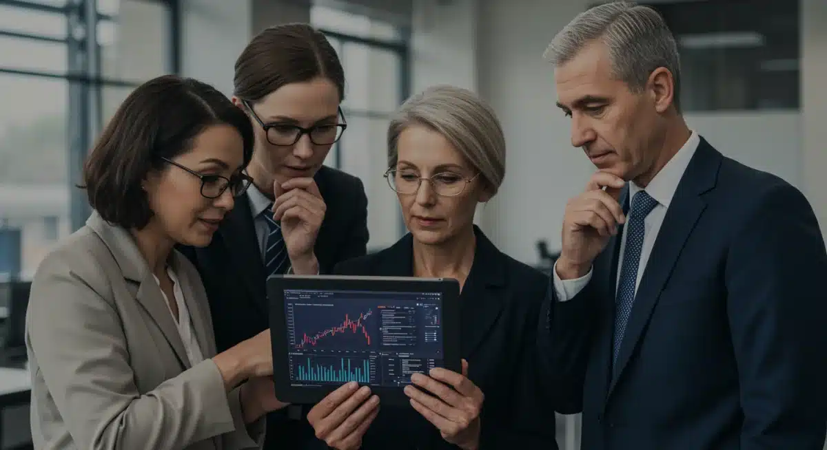 Diverse individuals contemplating economic data, representing impact of Fed policy.