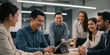 Diverse federal employees reviewing 2026 benefits on a tablet