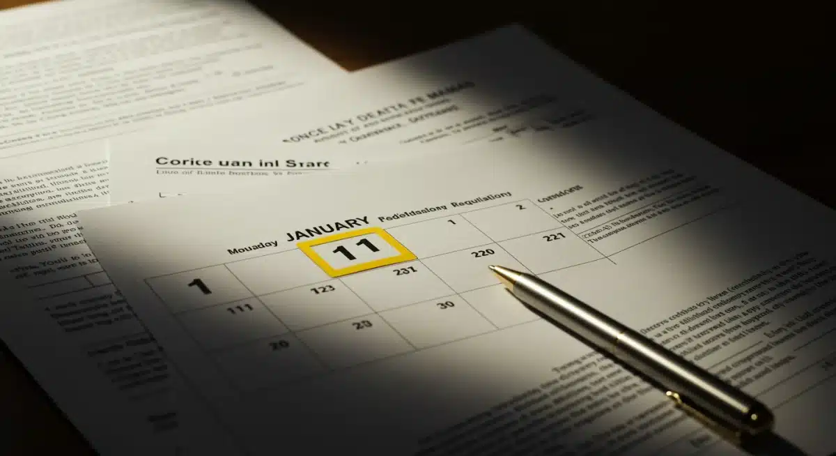 January 1 2026 calendar with legal documents, signifying new mandates