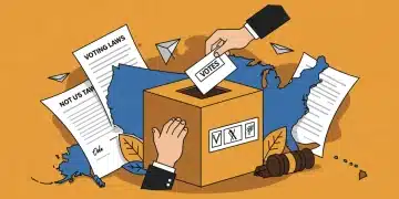 Illustration of a ballot box and legal documents representing new state voting laws for 2026 elections.