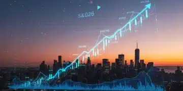 S&P 500 index futuristic growth chart with cityscape background