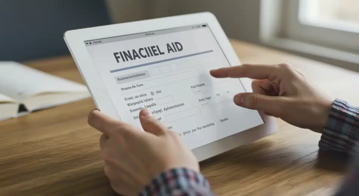 Student completing a digital financial aid application form on a tablet.