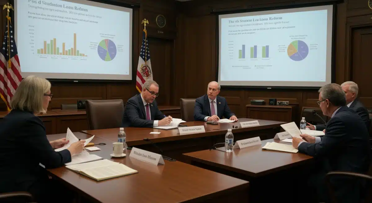 Legislators reviewing and discussing federal student loan policy and interest rates.