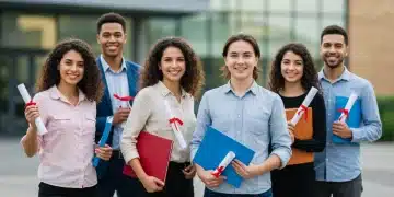 New teachers celebrating certification in front of a school building