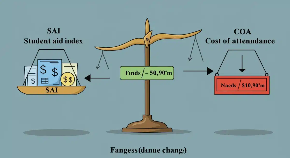 Illustration of a financial scale balancing Student Aid Index (SAI) and Cost of Attendance (COA).