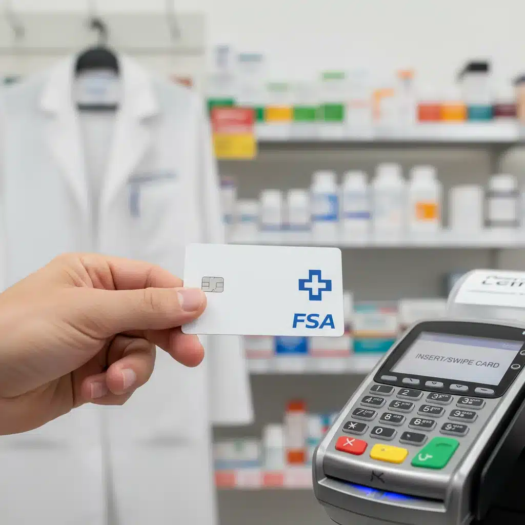 Using an FSA debit card for eligible medical expenses.