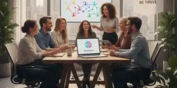 Diverse employees smiling in a modern office, symbolizing comprehensive mental health support.