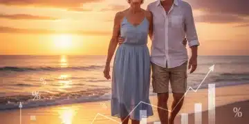Senior couple enjoying retirement on a beach, symbolizing maximized 2026 Social Security benefits.