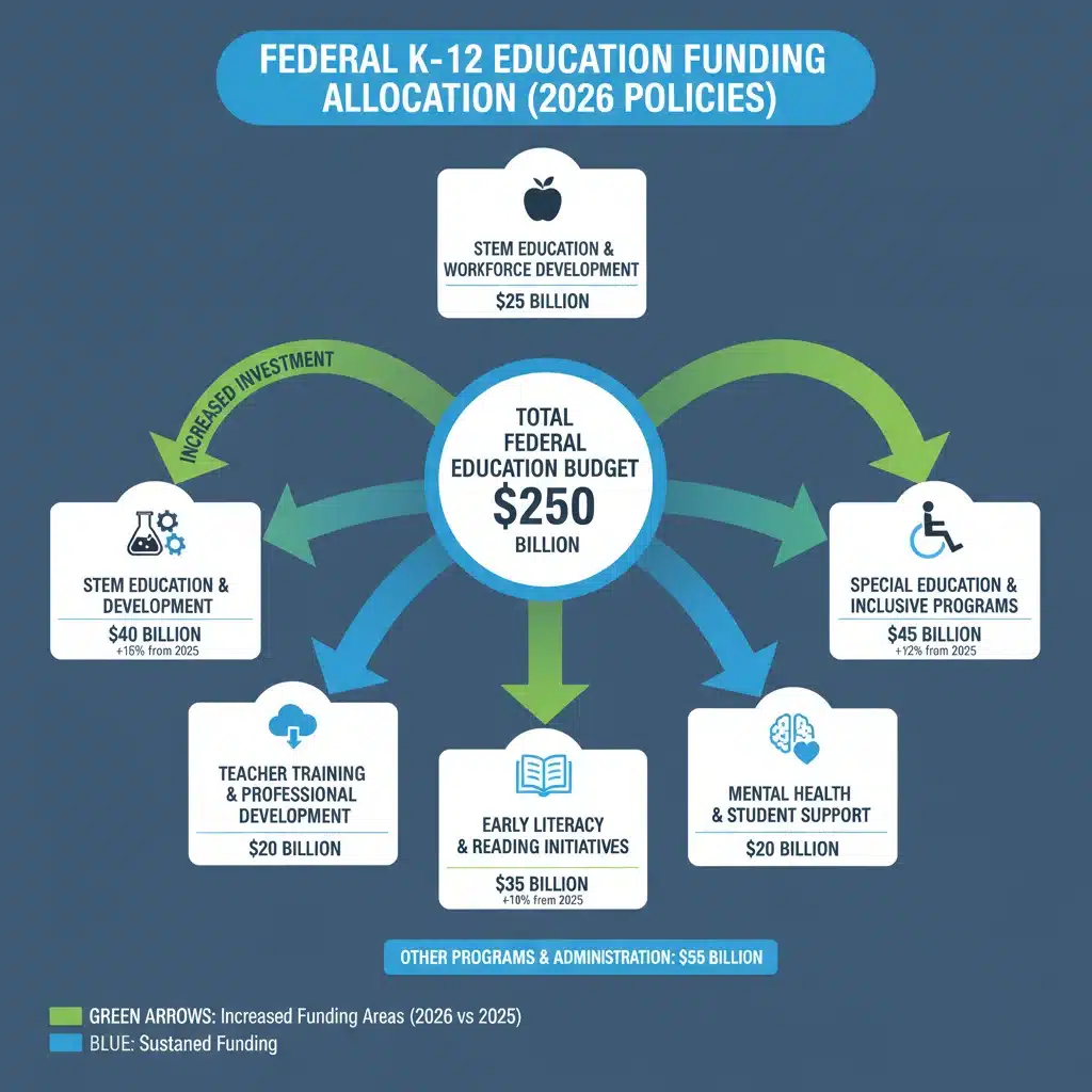 Infographic detailing federal education funding allocation for K-12 programs