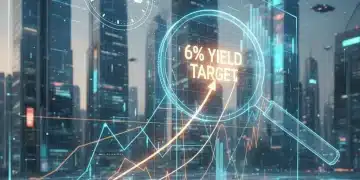 Financial charts and a magnifying glass focusing on a 6% yield target in the 2026 bond market.