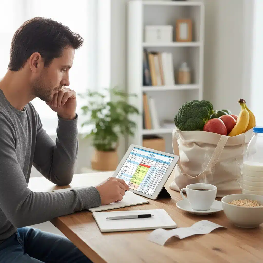 Individual analyzing a budget spreadsheet on a tablet