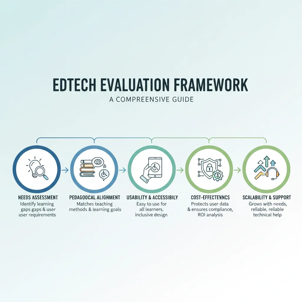 Infographic showing the stages of an educational technology evaluation framework