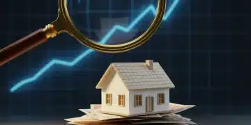 House model on money with magnifying glass, symbolizing mortgage rate hike impact