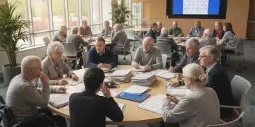 Veterans discussing disability benefits in a modern community center with '2026' visible.