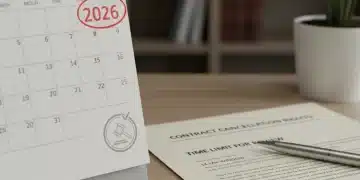 Calendar 2026 and legal contract with pen, symbolizing the 3-day rule for contract cancellation.