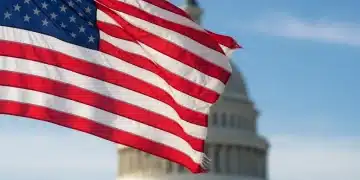 American flag with US Capitol in background, symbolizing 2026 midterm elections.