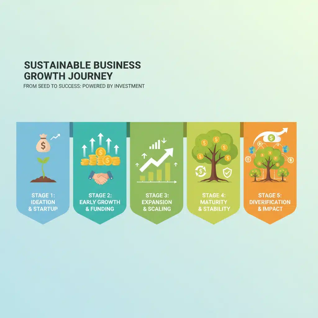 Infographic showing stages of business growth with financial support
