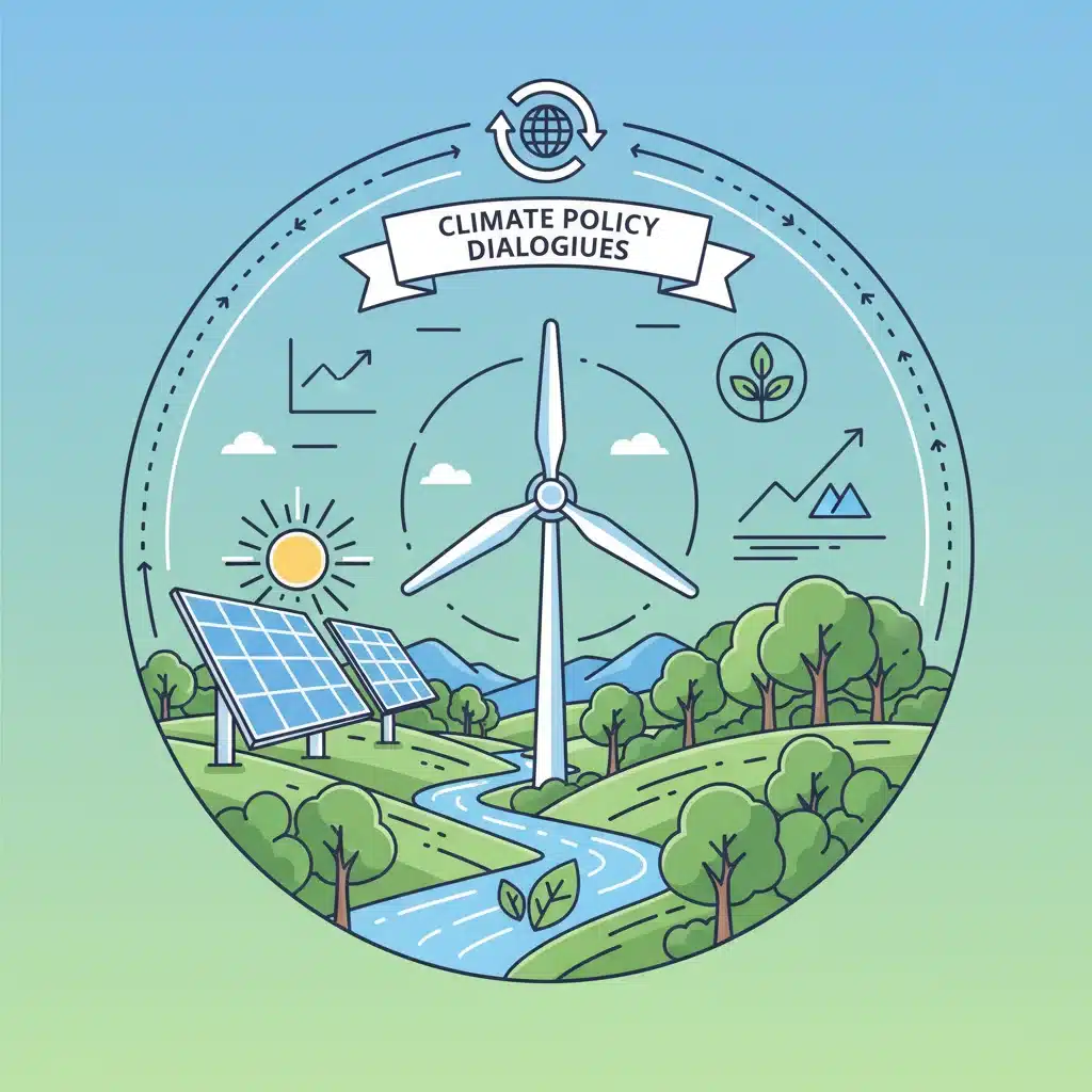 Graphic depicting clean energy and healthy environment, symbolizing climate policy.