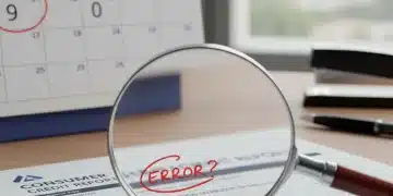 Magnifying glass over credit report error with 90-day calendar reminder