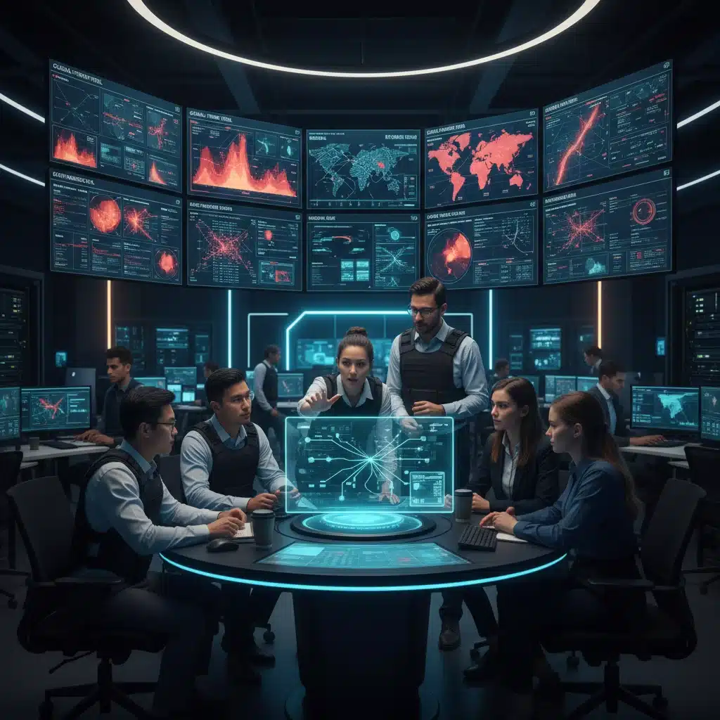 Cybersecurity analysts collaborating on threat intelligence