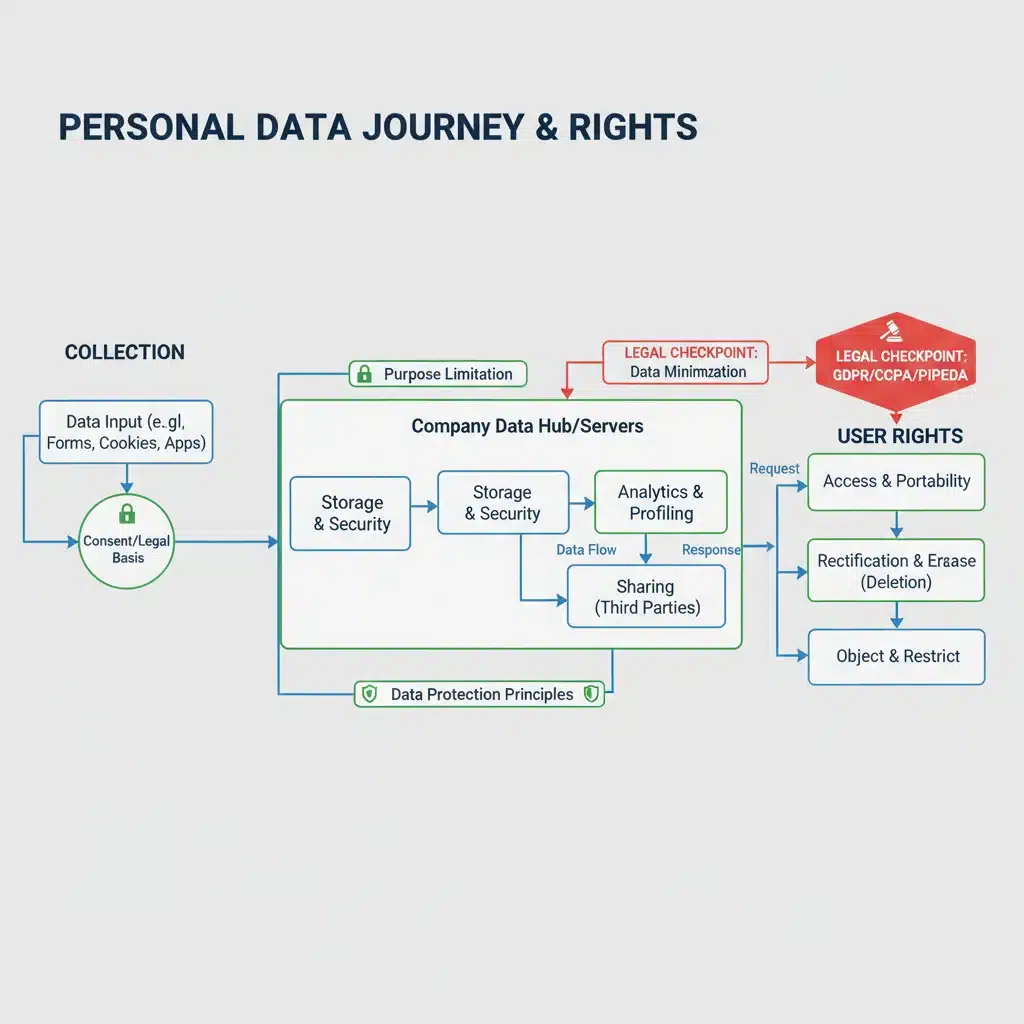 Data flow diagram illustrating consumer rights under privacy regulations.