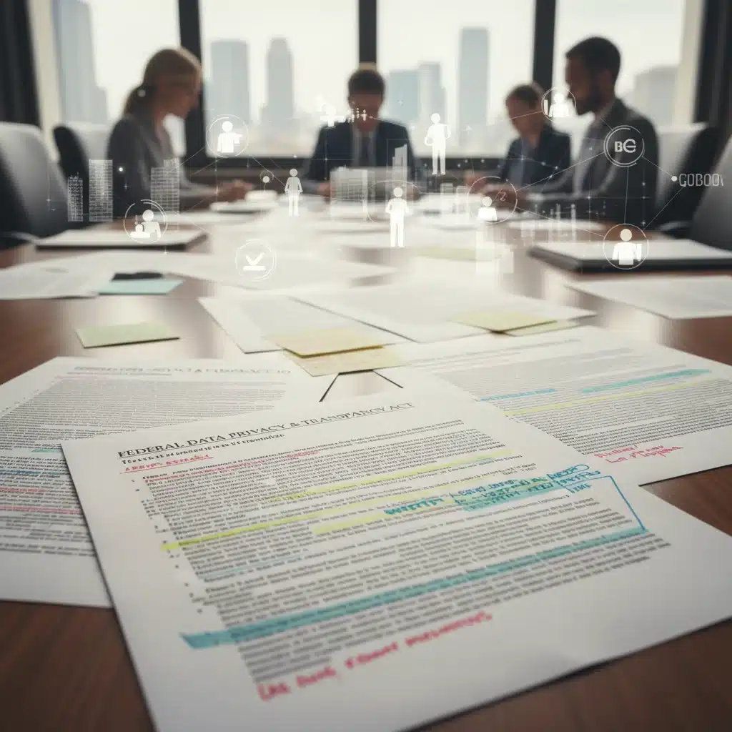 Complex legal document with highlighted sections, representing new data privacy regulations.