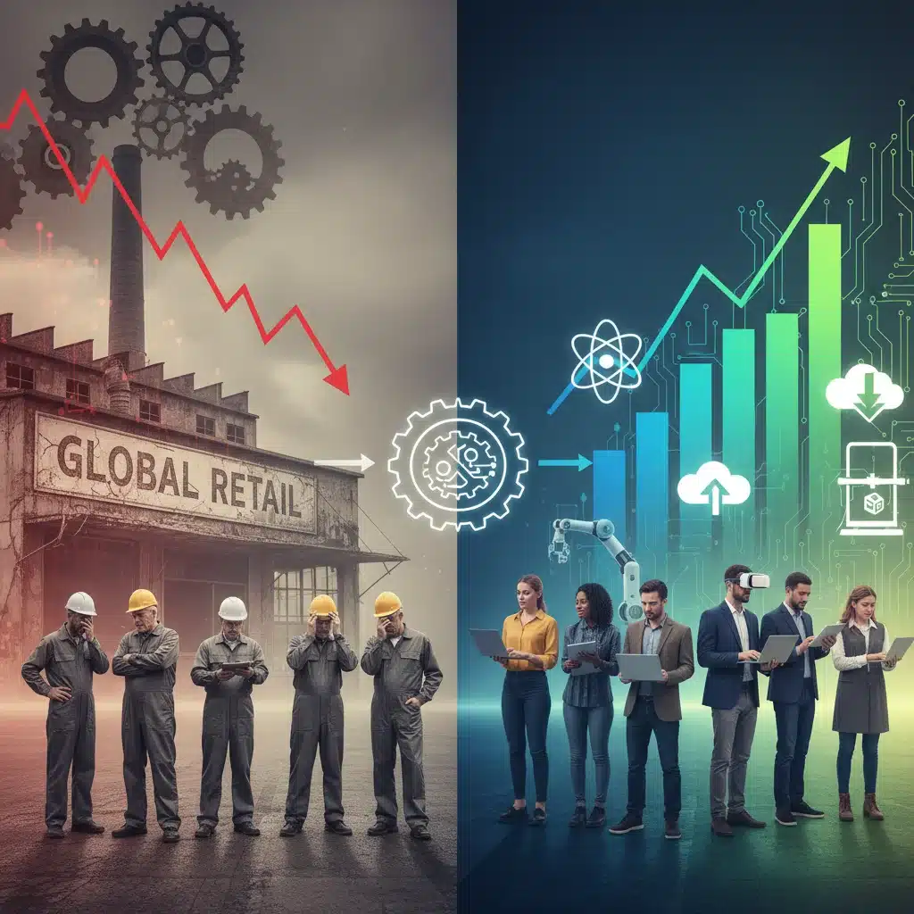 Visual depicting declining industries and the need for workforce adaptation in 2026.
