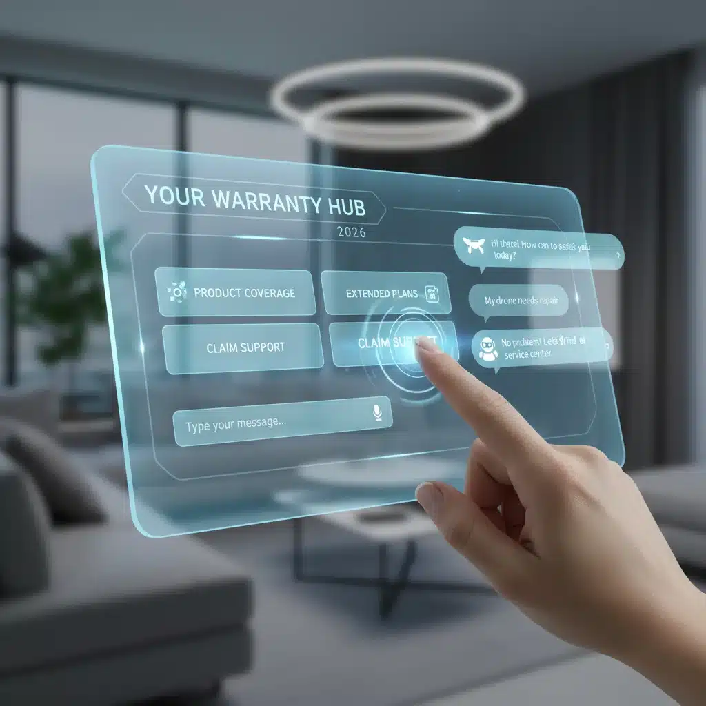 Digital interface showing warranty options and customer support