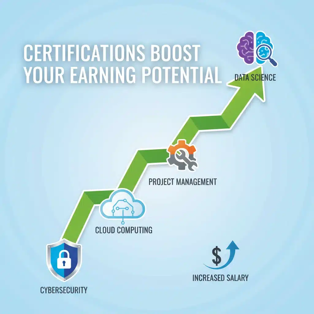 Infographic showing increased earning potential with various high-demand certifications