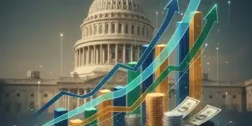 Abstract visualization of federal budget priorities with graphs and US Capitol