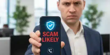 Frustrated person blocking scam likely call on smartphone