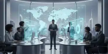 Futuristic remote team collaborating virtually in 2026