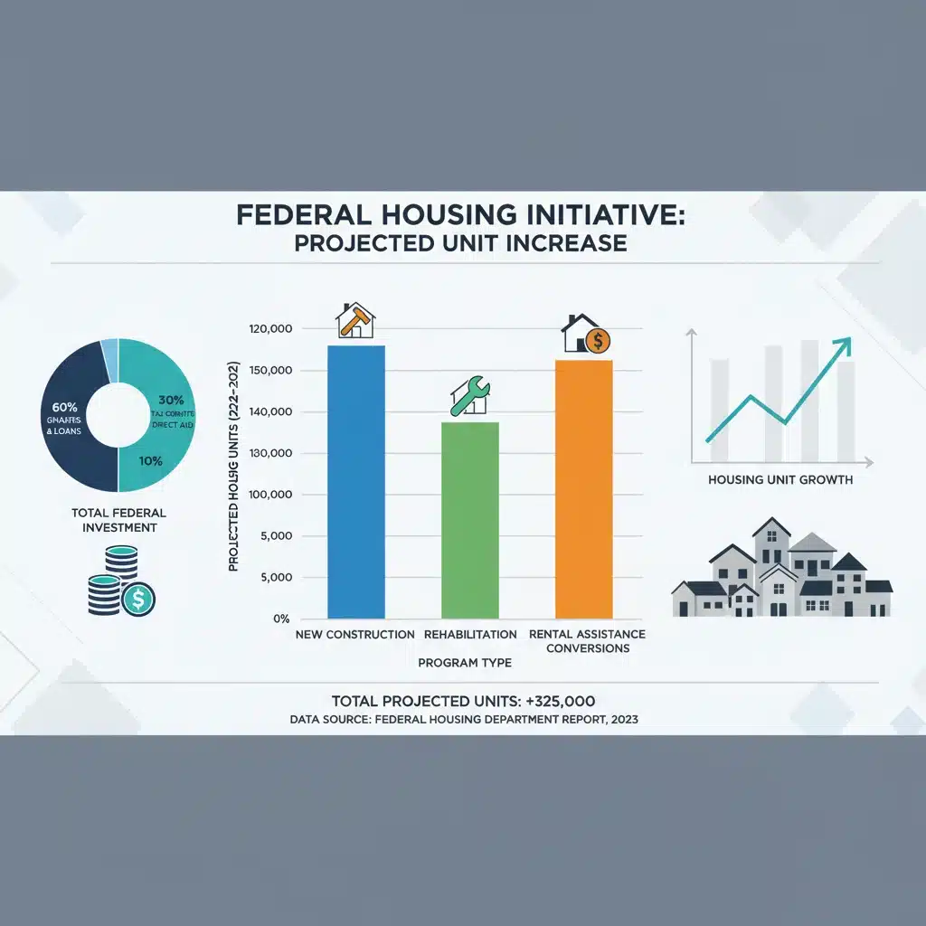 Infographic showing projected housing unit increase from federal investments.