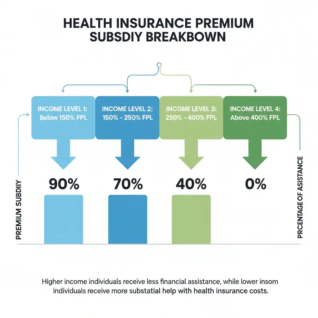 Infographic showing income levels and ACA subsidy percentages.