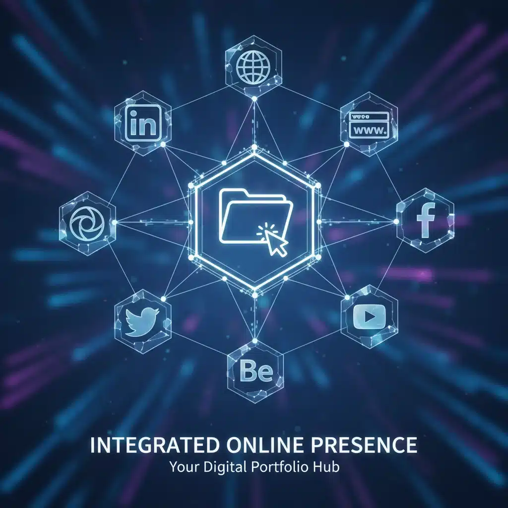 Interconnected digital icons representing online professional presence