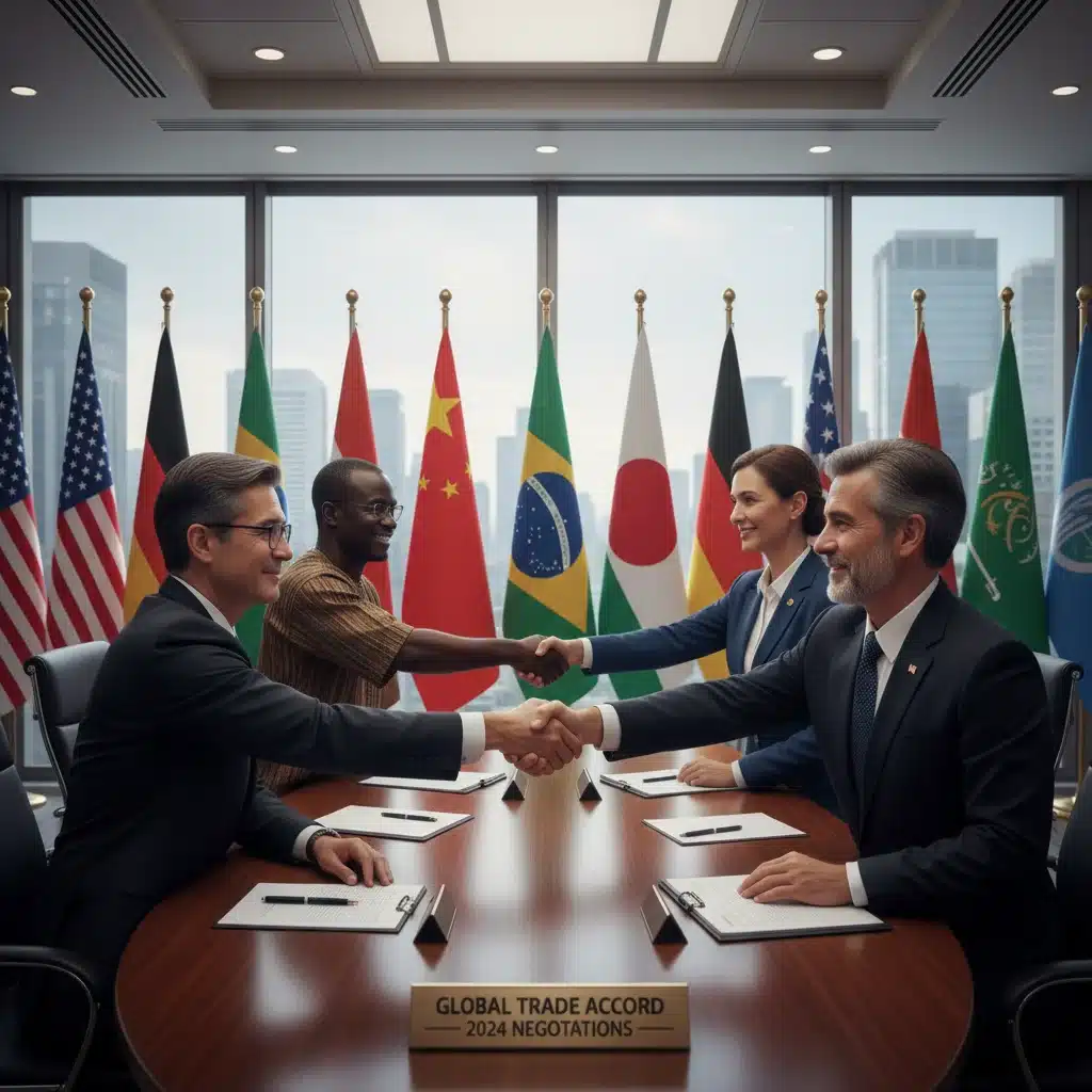 International delegates finalizing new trade agreements.