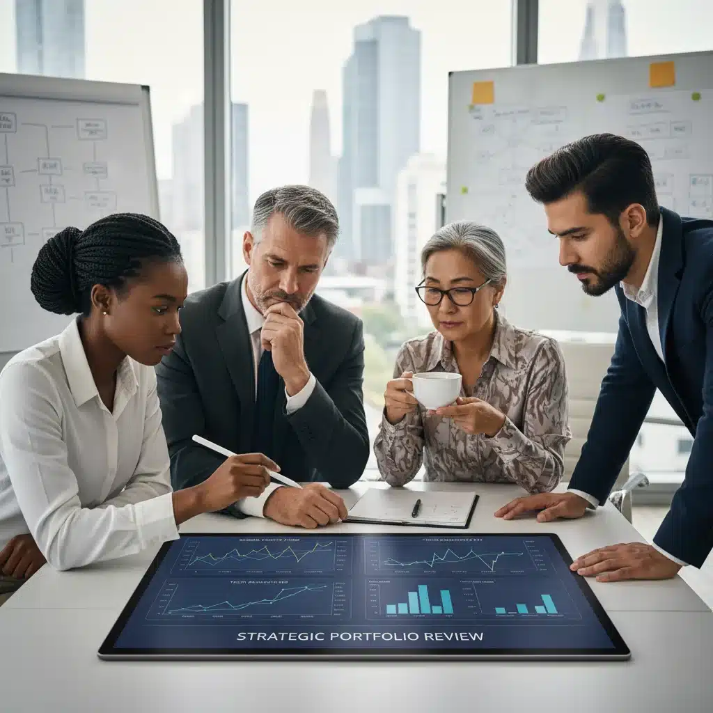 Investors analyzing market data and ETF performance on a tablet for informed decision-making.