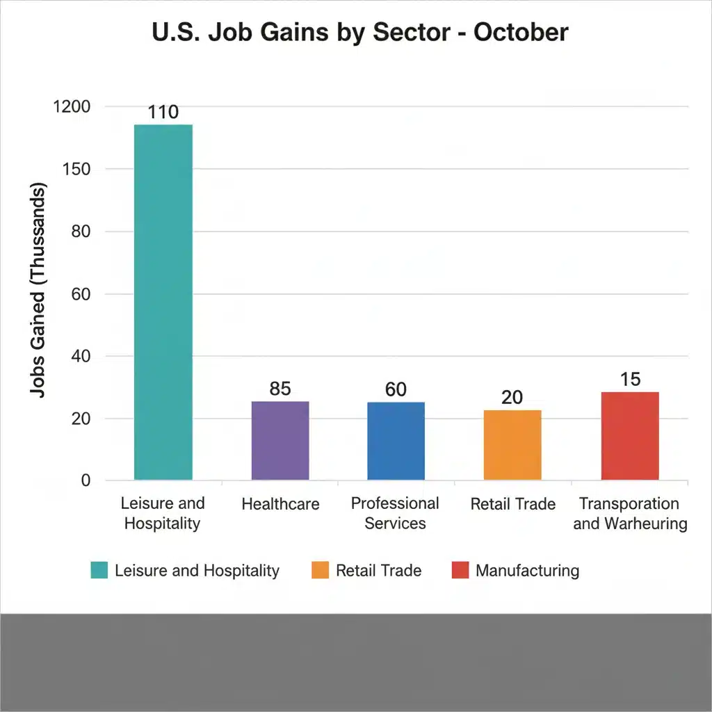 Bar graph showing US job gains by sector in October