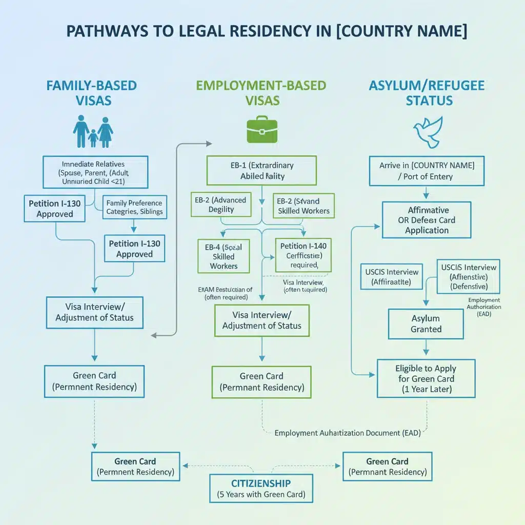 Infographic showing various pathways to legal residency