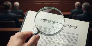 Magnifying glass examining consumer arbitration agreement document