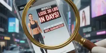 Deceptive Advertising 2026: Spot, Report, Resolve in 30 Days Magnifying glass over smartphone showing deceptive ad