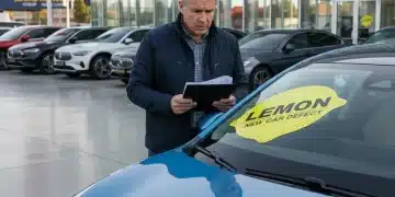 New car with lemon sticker representing a defective vehicle under lemon law