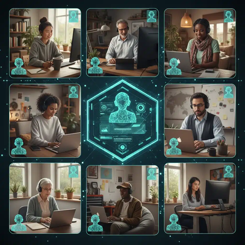 Diverse individuals engaged in online skill development training
