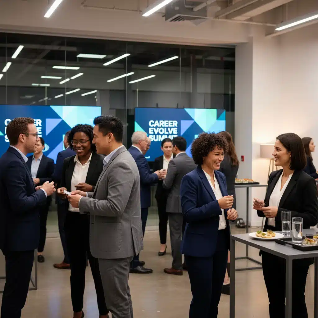 Professionals networking at career event