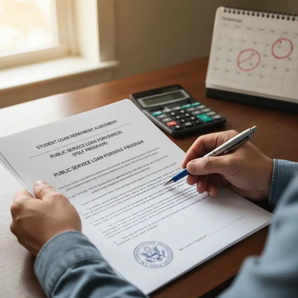 Documents and pen for Public Service Loan Forgiveness application and financial planning.