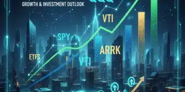 Financial charts and graphs showing investment growth for top performing ETFs in Q4 2025.