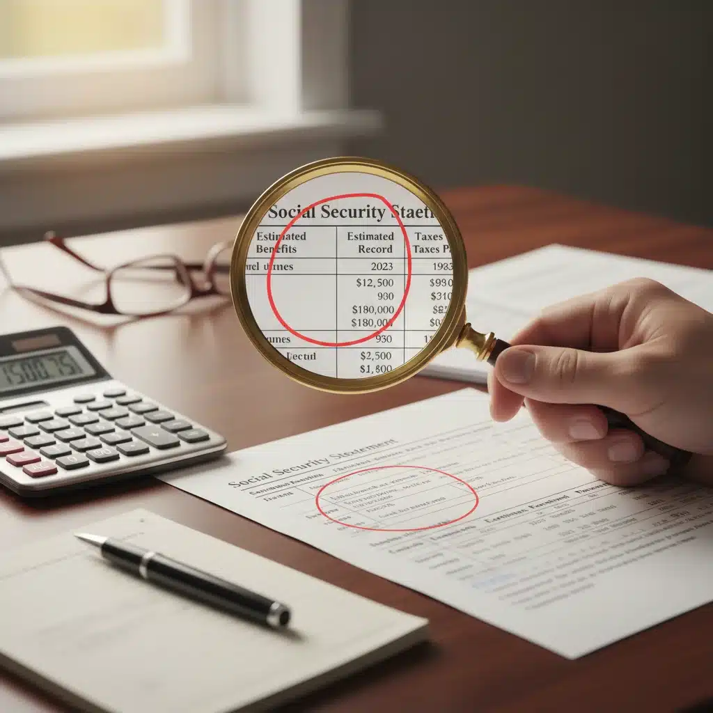 Person reviewing Social Security statement with a magnifying glass for 2026 changes.