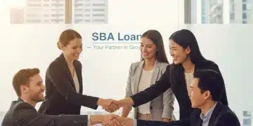 Small business owners securing SBA loan for growth and expansion